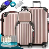 monzana Hartschalenkoffer Set 4-tlg mit Zubehör Rollen 360o Rosé ABS