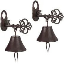 Relaxdays 2 x Türglocke Gusseisen, Schlüssel Dunkelbraun