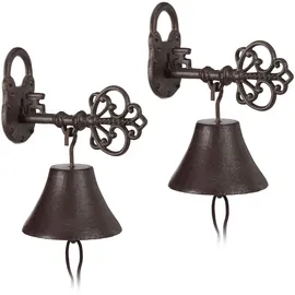 Relaxdays 2 x Türglocke Gusseisen, Schlüssel Dunkelbraun