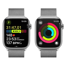 Apple Watch Series 9 GPS + Cellular 45 mm Edelstahlgehäuse silber, Milanaise Armband silber One Size