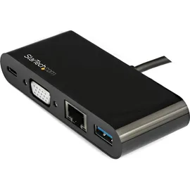 Startech StarTech.com USB-C VGA Multiport Adapter - Power Delivery (60W) - USB C Adapter für Mac, Windows, Chrome OS - Docking Station - USB-C 3 Ports), Dockingstation Hub, Schwarz