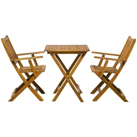 Möbilia Sitzgruppe 2 Armlehnstühle, + Tisch 62x62 cm Akazie natur