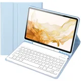 HLTOOP Tastatur Hülle für Samsung Galaxy Tab S10 Lite/S10 FE/S9 FE/Tab S9/S8/S7 10.9 Zoll/11 Zoll 2025/2023/2022/2020, QWERTZ TastaturHülle mit Stift Halter Wireless Abnehmbare Tastatur,Blau