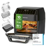 GOURMETmaxx Heißluftfritteuse 12 L Airfryer | Fritteuse mit 9 Funktionen, Touchdisplay, Dreh- & Schaschlikspießen | 10 Programme inkl. Pizza | Minibackofen 1700 W – nahezu ohne Öl