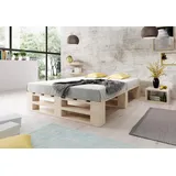 Lermowood Palettenbett M2 aus Holz 180 x 200 cm Natur mit Lattenrost Holzbett 30cm Stabiles Seniorenbett Kinderbett Jugendbett Gästebett erhöhtes Einzelbett Bettgestell Futonbett Komforthöhe Naturholz