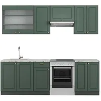 Vicco Küchenzeile Fame-Line, Küchenschränke Grün-Gold Landhaus/Anthrazit 240 cm, AP