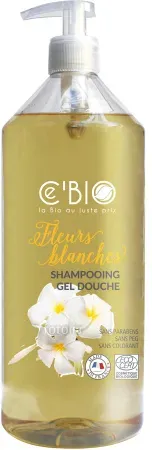Cebio Shampoo Duschgel Weiße Blüten Bio Pumpflasche 1l