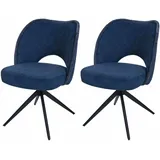 Mendler 2er-Set Esszimmerstuhl HWC-N72, Polster-Küchenstuhl, drehbar Auto-Return, Stoff/Textil (420g/m2) blau