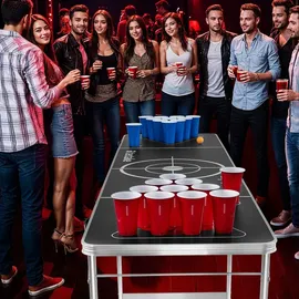 Tectake Bierpongtisch klappbar 60 cm x 240 cm x 70 cm 100 St. Schwarz