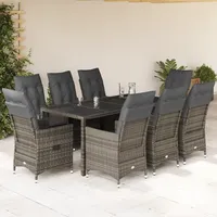 VidaXL 9-tlg. Garten-Essgruppe mit Kissen Grau Poly Rattan