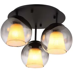 Deckenleuchte Wohnzimmerleuchte Lampe Kristalle 3x E27 schwarz rauch Glaskugel