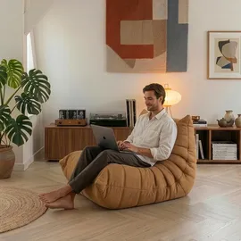 [en.casa] Bodensessel Kodsø Mikrofaser 75 x 90 x 100 cm Braun