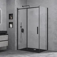 doporro Eckdusche 100x140x195cm schwarz Duschkabine Duschabtrennung ESG-Sicherheitsglas Klarglas Schiebetür inkl. Easy-Clean-Beschichtung Einstieg