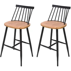 2er-Set Barhocker MCW-G69, Tresenhocker Barstuhl, Massivholz Retro Design Metall Fußablage Gastronomie ~ naturfarben