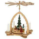 GLÄSSER SEIFFEN Holzpyramide mit Flügelrad 4 Kerzen & Teelichte Höhe 27cm, Ø 24cm