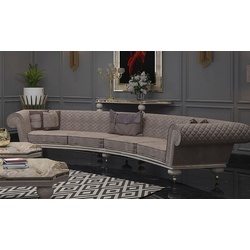 Casa Padrino Luxus Art Deco Sofa Grau / Gold - Gebogenes Wohnzimmer Sofa - Hotel Sofa - Luxus Art Deco Wohnzimmer & Hotel Möbel - Luxus Qualität