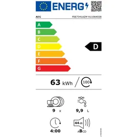 AEG FEE7341AZM Integrierter-Geschirrspüler / 45cm / AirDry - perfekte Trocknungsergebnisse / D / energiesparend / Besteckkorb / Beladungserkennung / Display / Startzeitvorwahl / extra leise