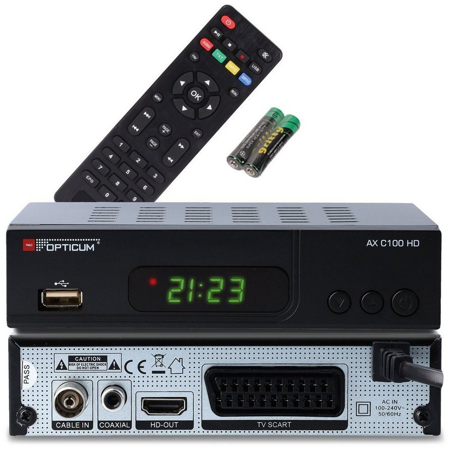 RED OPTICUM HD AX C100 Full HD DVB-C Receiver mit Aufnahmefunktion schwarz Kabel-Receiver (EPG, HDMI, USB, SCART, Coaxial Audio, Receiver für Kabelfernsehen) schwarz