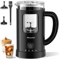 Morpilot Milchaufschäumer Elektrisch, 4 in 1 Milchschäumer für Heißer und Kalter, 550W 600ml, Latte-Design, Visuelles Glas, Leicht zu Reinigen, Schwarz