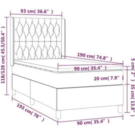 vidaXL Boxspringbett 90 x 190 cm Creme