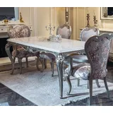 Casa Padrino Luxus Barock Esstisch Weiß / Silber - Handgefertigter Küchentisch im Barockstil - Barock Esszimmer Möbel