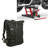 Set: Hebebühne Midlift L bis 680 kg rot ConStands mit Motorrad Rucksack Canvas VR2 Motorradtasche 20Ltr Retro sw