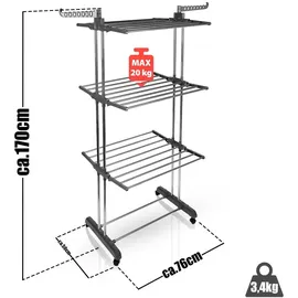 BigDean Wäscheständer Turm 16 m grau