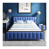 JVmoebel Schlafzimmer-Set Klassisches Doppelbett aus Holz mit Nachttischen in Weiß, (3-tlg., 3-teilig), Made in Europa blau