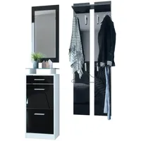 Vladon Garderobe, Schwarz Hochglanz, Holzwerkstoff, 140x200x23 cm, Garderobe, Garderoben-Sets