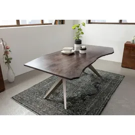 MASSIVMOEBEL24.DE Baumtisch Akazie 180 x 76 x 90 cm grau lackiert/silber matt