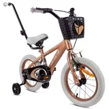 SUN BABY Kinderfahrrad Jungen Fahrrad Stützräder Schubstange ab 2-6 Jahre BMX Kinder (Cappuccino, 14 Zoll)