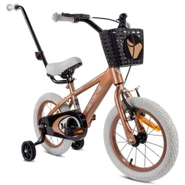 SUN BABY Kinderfahrrad Jungen Fahrrad Stützräder Schubstange ab 2-6 Jahre BMX Kinder (Cappuccino, 14 Zoll)