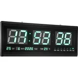 Wanduhr - Digitale LED Uhr - Großes Display 48x19 cm - Wandmontage - Leise - Für Schlafzimmer Wohnzimmer Büro - Schwarz