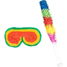 Boland 30903 - Pinata Set, Augenbinde und Schläger, Länge Schlagstock 43 cm, Kindergeburtstag, Geburtstagsspiel, Überraschung, Pinata Zubehör
