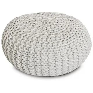 amagohome Sitzpouf Strickhocker Pouf Ø45 H30cm Bodenkissen Indoor Baumwolle nachhaltig recycelt : weiß