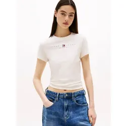Tommy Jeans für Damen. DW0DW21422 Schmal geschnittenes T-Shirt mit weißem linearen Logo (S), Lässig, Baumwolle, Kurzarm