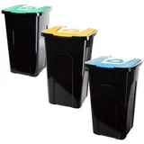 2friends Mülltonne mit Deckel 3er Set 50 Liter Abfalleimer Abfalltonnne Mülleimer mit Farbkodierten Deckeln für Effiziente Drinnen & Draußen Mülltrennung, Langlebig & Wetterfest, 56x36x36cm, Made in EU