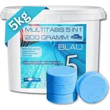 GlobaClean 5 kg Chlor Multitabs 5 in 1 200g Blau, Chlortabletten für Pool, Hochwirksame Poolchemie Poolpflege