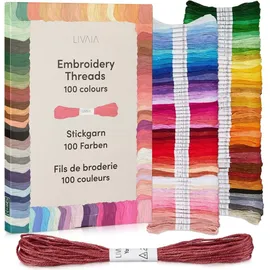 LIVAIA Stickgarn Set 100 Farben je 5 Meter: Schönes Garn zum Sticken, Knüpfen, Flechten, Basteln, Häkeln – Kreuzstich Set – Nähgarn LIVAIA