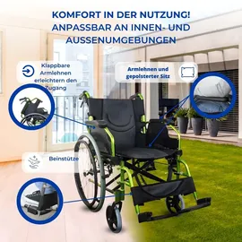 Mobiclinic Rollstuhl Bolonia Aluminium Faltbar Leicht mit klappbarer geteilter Rückenlehne und abnehmbarer Fußstütze grün