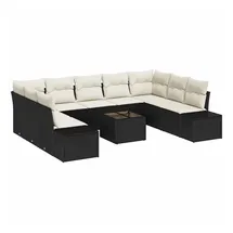 vidaXL Garten-Sofa-Set mit Kissen 10 pcs Schwarz Poly-Rattan - Schwarz