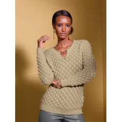 Ajourpullover CREATION L "Pullover", Damen, Gr. 48, beige (sand), 68% Polyacryl, 28% Polyester, 4% Elasthan, unifarben, Langarm, Pullover