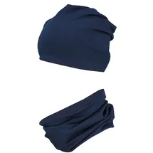 TupTam Jungen Beanie Mütze Schlauchschal Kinder 2er Set Herbst Winter gefütterte Übergangsmütze mit Loop, Farbe: Jersey zweilagig - Dunkelblau, Hat Size: 54 - 54