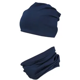TupTam Jungen Beanie Mütze Schlauchschal Kinder 2er Set Herbst Winter gefütterte Übergangsmütze mit Loop, Farbe: Jersey zweilagig - Dunkelblau, Hat Size: 54 - 54