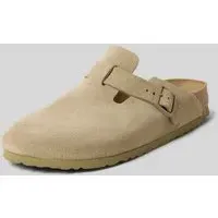 Hausschuhe aus Leder mit Dornschließe Modell 'Boston', Beige, 39