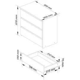 abamihome Nachtschrank Akord 60 x 35 x 57 cm Weiß