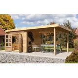 Gartenhaus Holz 28mm Gerätehaus Kandern 6 natur mit Anbaudach 569x274cm +AKTION+