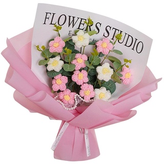Harilla Gehäkelter Blumenstrauß, gehäkelter Blumenstrauß, Tischdekoration, handgefertigter gestrickter Blumenstrauß, gewebter Blumenstrauß für Bar, Hochzeit, ROSA