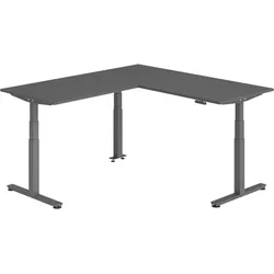 bümö Eckschreibtisch elektrisch höhenverstellbar L-Form: 180 x 200 cm in graphit, Gestell graphit - Stehschreibtisch mit Memory-Steuerung,