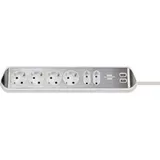 Brennenstuhl estilo Ecksteckdosenleiste, Tischsteckdose, 6-fach, 2x USB-A, 2m, silber/weiß (1153590620)